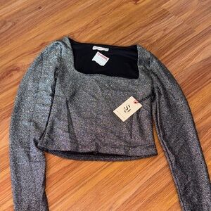 Speechless Metallic Black and Silver Blouse